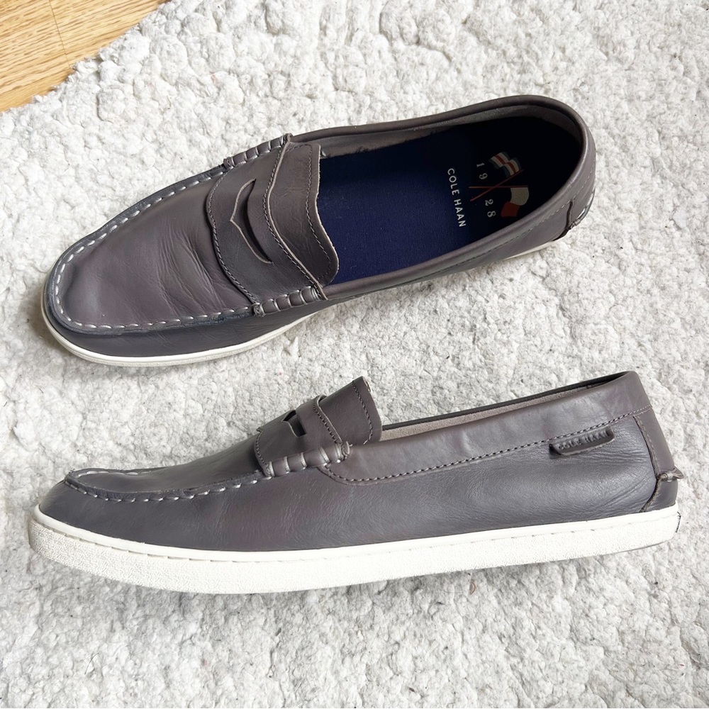 Cole Haan Gray Leather Slip on Boat Style Penny Loafers Size 13M Style C21260